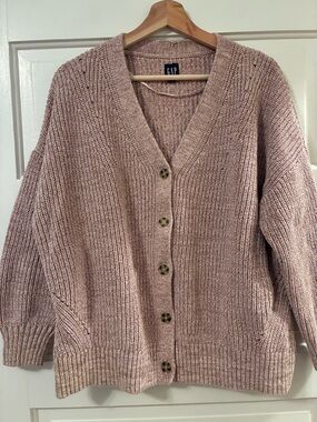 GAP Light Mauve Knit Button-Front V-Neck Cardigan Cotton Size Large